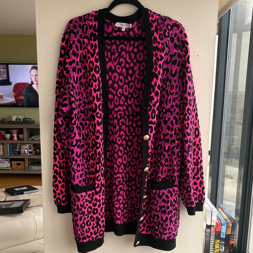 Milly Black and Pink Leopard Cardigan